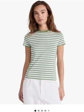 Theory Green and White Striped Short-Sleeve Tee